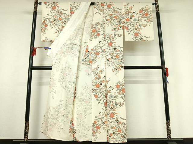 平和屋着物▽上質な小紋 単衣 草花文 金彩 正絹 逸品 AABF2759jh