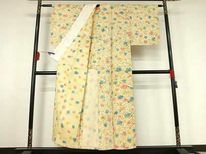 平和屋着物▽上質な小紋 単衣 草花文 正絹 逸品 AABF2760jh
