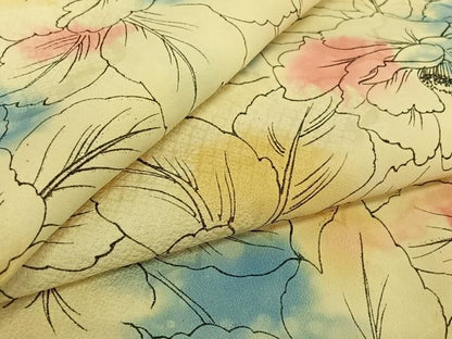 平和屋着物▽上質な小紋 単衣 草花文 正絹 逸品 AABF2760jh