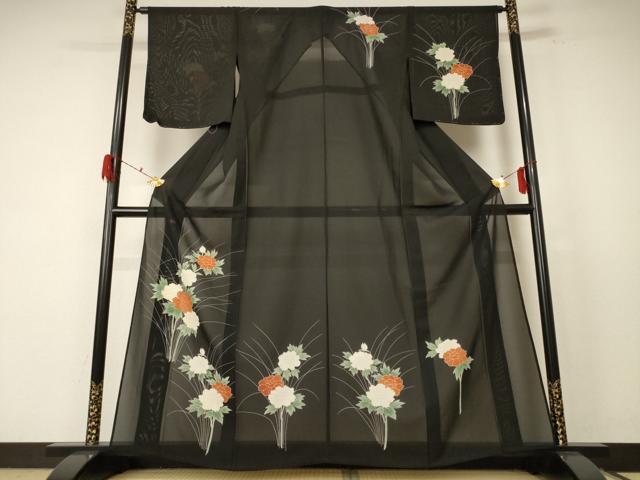 平和屋着物＊夏物 訪問着 絽 駒刺繍 草花文 正絹 逸品 AABF2761jd
