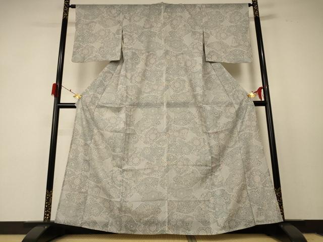 平和屋着物＊夏物 小紋 紗 切嵌花唐草文 洗える着物 AABF2774jd