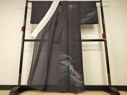 平和屋着物＊夏物 訪問着 絽 手描き 流水草花文 正絹 逸品 AABF2784jd