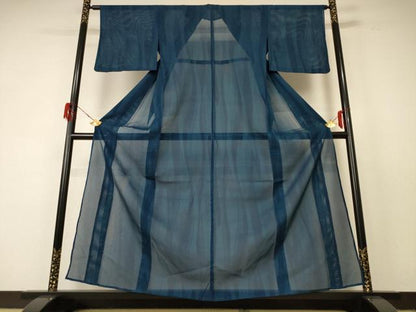 平和屋着物＊夏物　小紋　縦絽　変わり縞　正絹　逸品　AABF2790jd