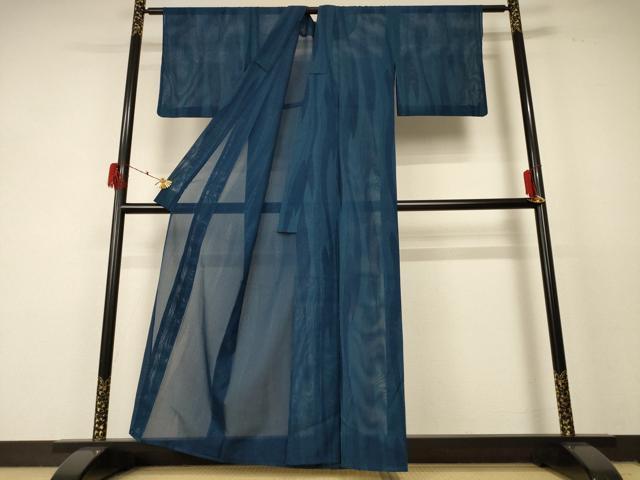 平和屋着物＊夏物　小紋　縦絽　変わり縞　正絹　逸品　AABF2790jd