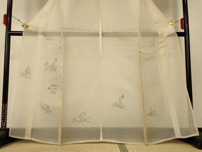 平和屋着物＊夏物 訪問着 鳥獣戯画 狐の嫁入り 正絹 逸品 AABF2793jd