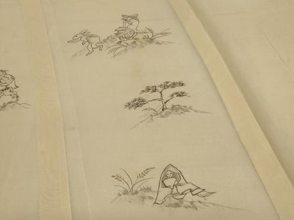 平和屋着物＊夏物 訪問着 鳥獣戯画 狐の嫁入り 正絹 逸品 AABF2793jd