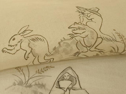 平和屋着物＊夏物 訪問着 鳥獣戯画 狐の嫁入り 正絹 逸品 AABF2793jd