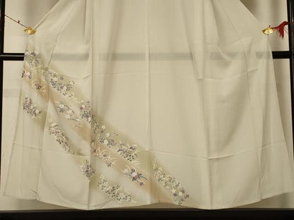 平和屋着物＊夏物 訪問着 絽 雪芝草花文 暈し染め 銀糸 銀彩 正絹 逸品 AABF2796jd