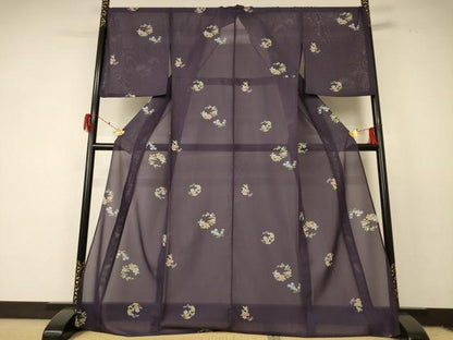 平和屋着物＊夏物 小紋 絽 草花文 洗える着物 AABF2802jd