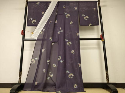 平和屋着物＊夏物 小紋 絽 草花文 洗える着物 AABF2802jd