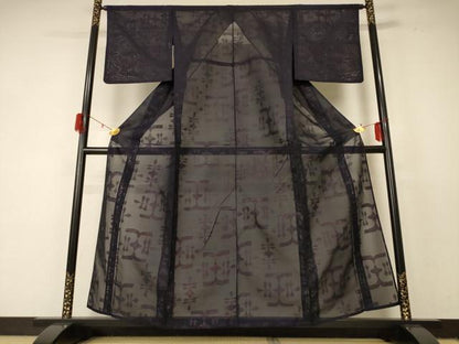 平和屋着物＊夏物 小紋 紗 幾何学文様 正絹 逸品 AABF2803jd