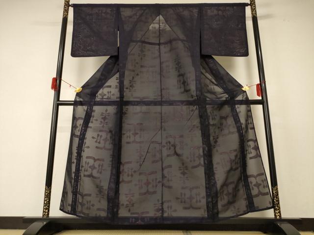 平和屋着物＊夏物 小紋 紗 幾何学文様 正絹 逸品 AABF2803jd