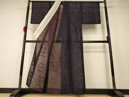 平和屋着物＊夏物 小紋 紗 幾何学文様 正絹 逸品 AABF2803jd