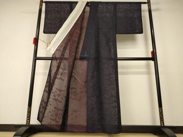 平和屋着物＊夏物 小紋 紗 幾何学文様 正絹 逸品 AABF2803jd