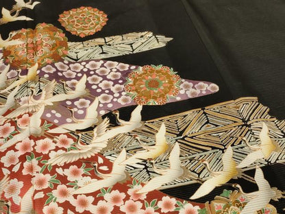 平和屋着物＊夏物　黒留袖　絽　花鳥文　金彩　ロング丈　洗える着物　AABF2805jd
