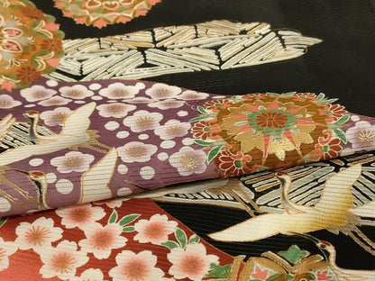 平和屋着物＊夏物　黒留袖　絽　花鳥文　金彩　ロング丈　洗える着物　AABF2805jd