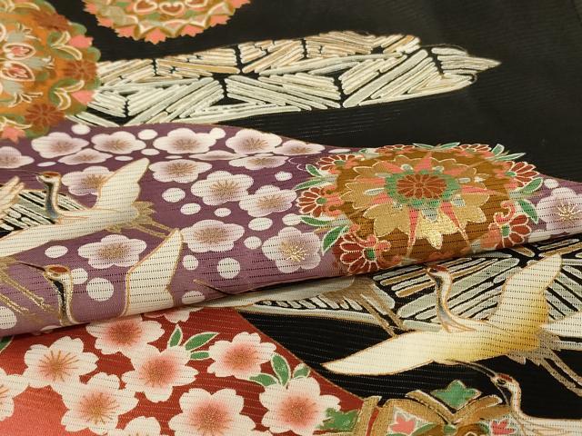平和屋着物＊夏物　黒留袖　絽　花鳥文　金彩　ロング丈　洗える着物　AABF2805jd