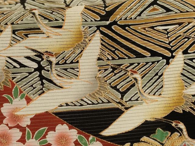 平和屋着物＊夏物　黒留袖　絽　花鳥文　金彩　ロング丈　洗える着物　AABF2805jd