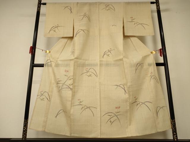 平和屋着物＊夏物 訪問着 生紬 草花文 正絹 逸品 AABF2809jd