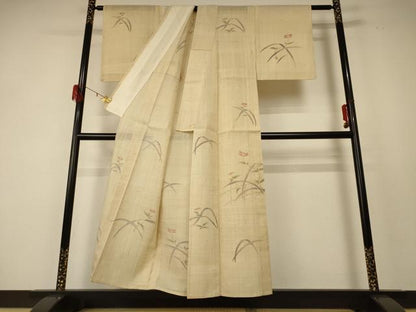 平和屋着物＊夏物 訪問着 生紬 草花文 正絹 逸品 AABF2809jd