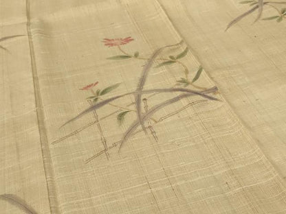 平和屋着物＊夏物 訪問着 生紬 草花文 正絹 逸品 AABF2809jd
