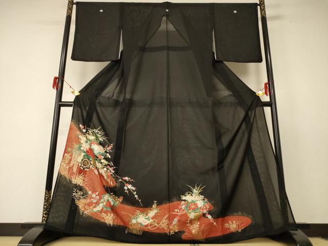 平和屋着物＊夏物 黒留袖 絽 花車文 金彩 AABF2810jd
