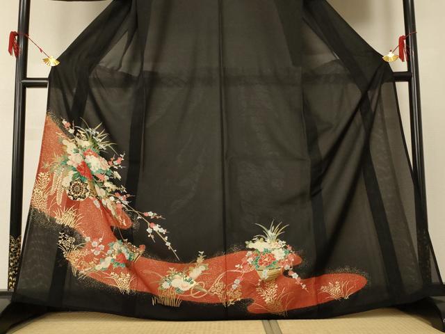 平和屋着物＊夏物 黒留袖 絽 花車文 金彩 AABF2810jd