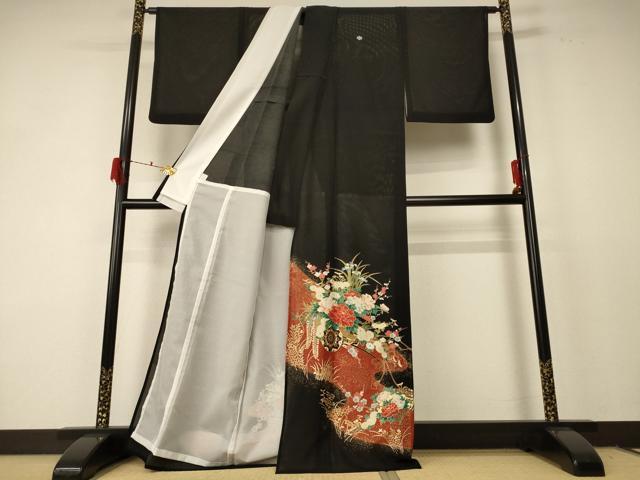 平和屋着物＊夏物 黒留袖 絽 花車文 金彩 AABF2810jd