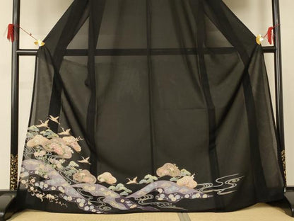 平和屋着物＊夏物 黒留袖 絽 流水花鳥文 AABF2811jd