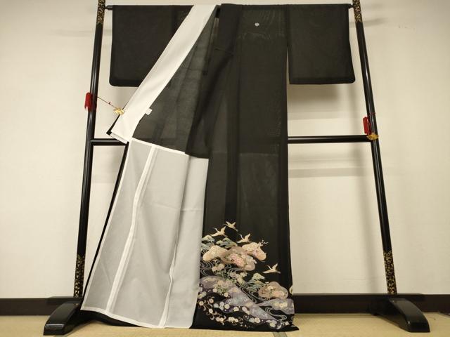平和屋着物＊夏物 黒留袖 絽 流水花鳥文 AABF2811jd