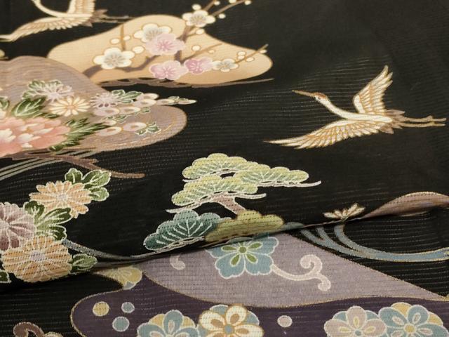 平和屋着物＊夏物 黒留袖 絽 流水花鳥文 AABF2811jd