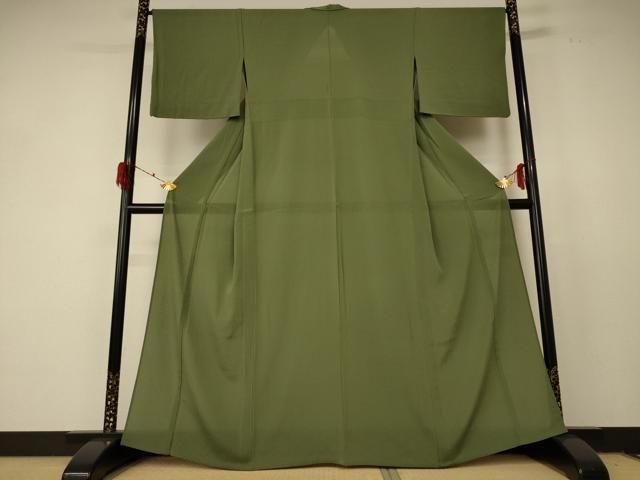 平和屋着物＊夏物 色無地 絽縮緬 海松色 正絹 逸品 AABF2817jd