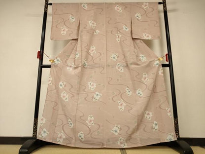 平和屋着物＊夏物 小紋 絽 流水草花文 洗える着物 AABF2821jd