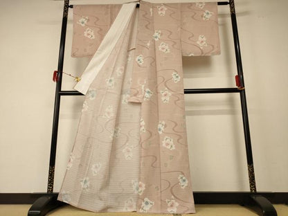 平和屋着物＊夏物 小紋 絽 流水草花文 洗える着物 AABF2821jd