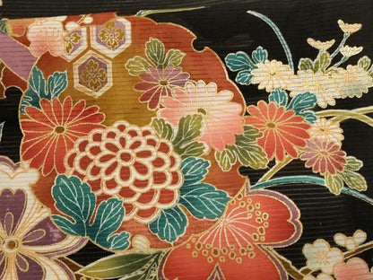 平和屋着物＊夏物　黒留袖　絽　雪輪草花文　金彩　ロング丈　洗える着物　AABF2827jd