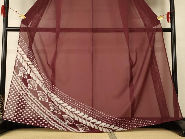 平和屋着物＊夏物　訪問着　絽　扇子文　洗える着物　AABF2830jd