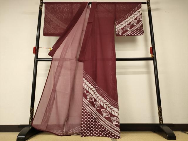 平和屋着物＊夏物　訪問着　絽　扇子文　洗える着物　AABF2830jd