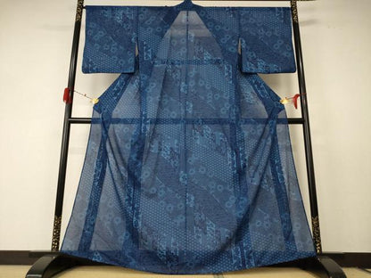 平和屋着物＊夏物 小紋 絽 吉祥草花文 洗える着物 AABF2831jd