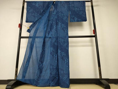 平和屋着物＊夏物 小紋 絽 吉祥草花文 洗える着物 AABF2831jd
