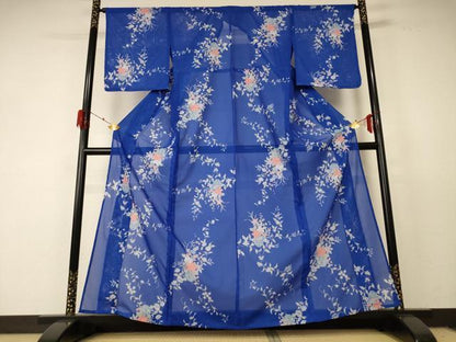 平和屋着物＊夏物 小紋 絽 飾花文 洗える着物 AABF2836jd