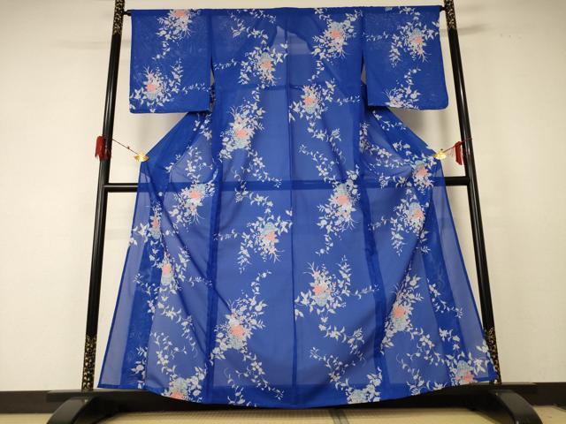 平和屋着物＊夏物 小紋 絽 飾花文 洗える着物 AABF2836jd