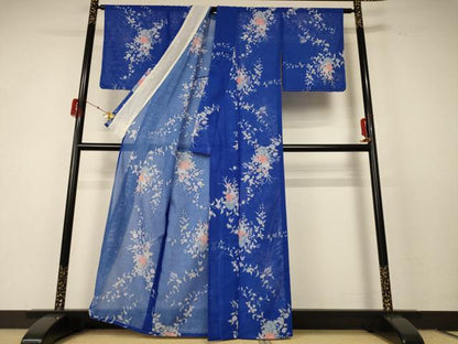 平和屋着物＊夏物 小紋 絽 飾花文 洗える着物 AABF2836jd