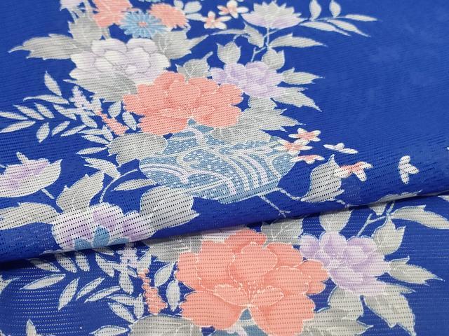 平和屋着物＊夏物 小紋 絽 飾花文 洗える着物 AABF2836jd