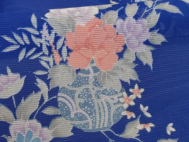平和屋着物＊夏物 小紋 絽 飾花文 洗える着物 AABF2836jd