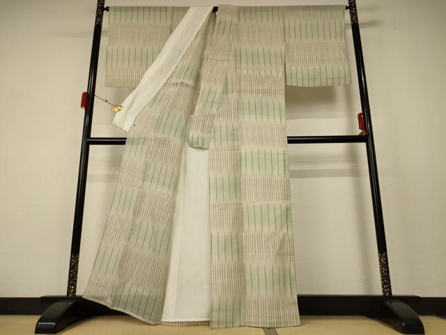 平和屋着物＊夏物 生紬 変わり縞 正絹 逸品 AABF2838jd