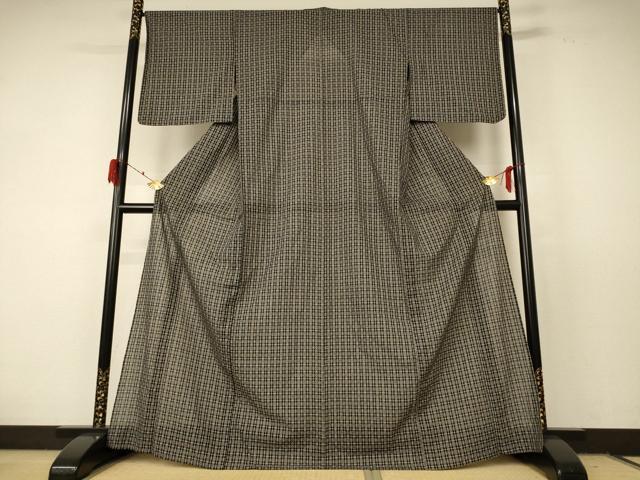 平和屋着物＊夏物 紗紬 花織 格子 正絹 逸品 AABF2840jd