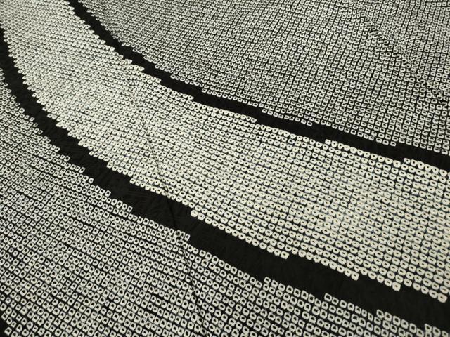 平和屋着物●訪問着 作家物 総絞り 流水文 黒地 正絹 逸品 AABF2842ck