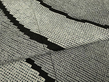 平和屋着物●訪問着 作家物 総絞り 流水文 黒地 正絹 逸品 AABF2842ck