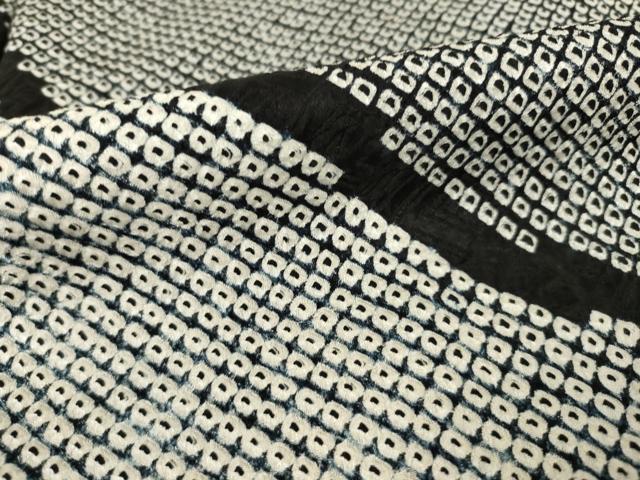 平和屋着物●訪問着 作家物 総絞り 流水文 黒地 正絹 逸品 AABF2842ck