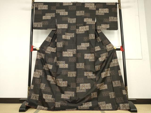 平和屋着物●本場大島紬 カタス9マルキ 飾花文 ロング丈 正絹 逸品 AABF2845ck